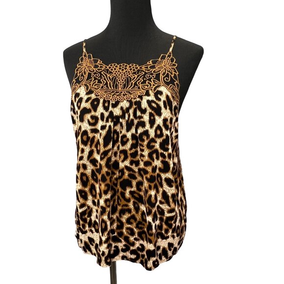 Leopard Print Tank Top XL Maurices Brown Tan Black Embroidered Trim Loose Y2K - Picture 1 of 9